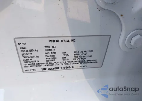 2022 Tesla Model Y Long Range Dual Motor All-Wheel Drive из США, поврежденный, VIN 7SAYGDEE5NF362492